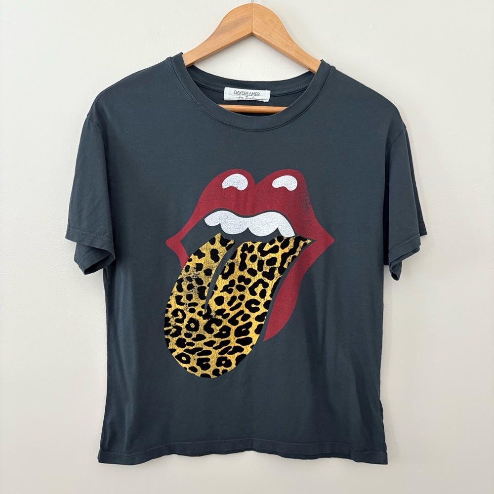 DAYDREAMER FOR FREE PEOPLE Stones Flocked‎ Leopard Tongue Tee Size XS